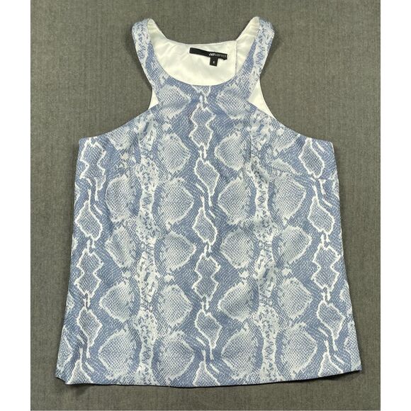 Snakeskin Print‎ Racerback Tank Jay Godfrey Women 6 Blue White Open Back Top - Picture 1 of 9